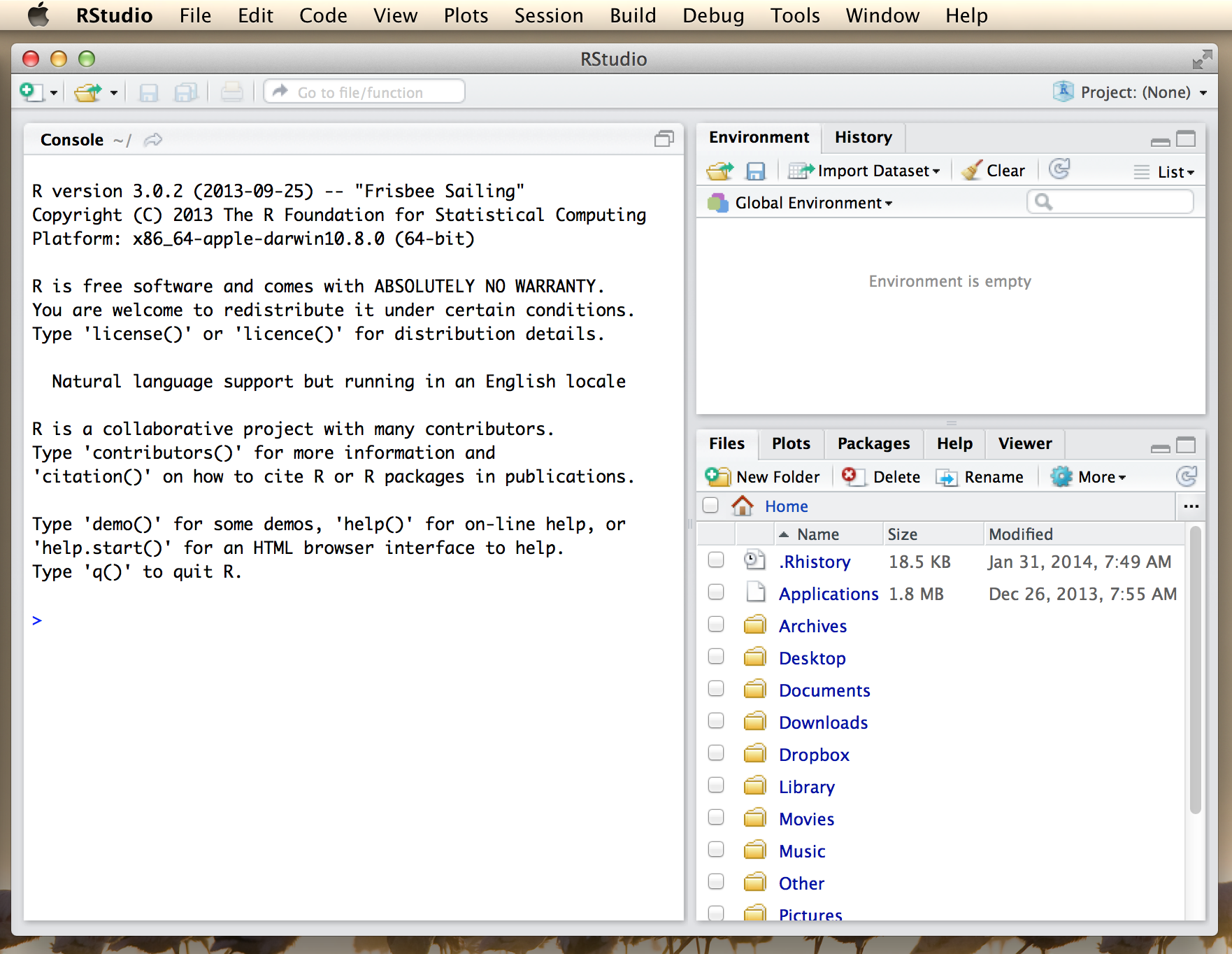 An R session in progress running through RStudio. The picture shows RStudio running on a Mac, but the Windows interface is almost identical.